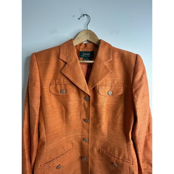 Vtg Lauren Ralph Lauren Blazer Jacket Womens 12‎ Orange Notch Lapel 100% Silk - Picture 2 of 9